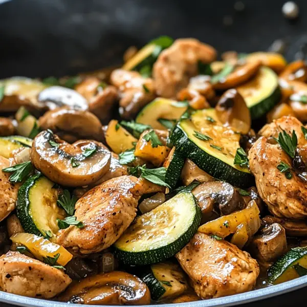 Keto Hähnchen-Zucchini-Pfanne mit Pilzen