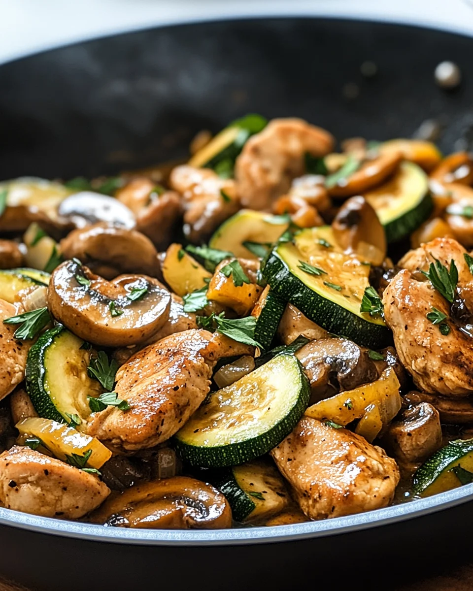 Keto H&auml;hnchen-Zucchini-Pfanne mit Pilzen