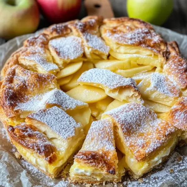 Blätterteigkuchen mit Puddingcreme und Apfel