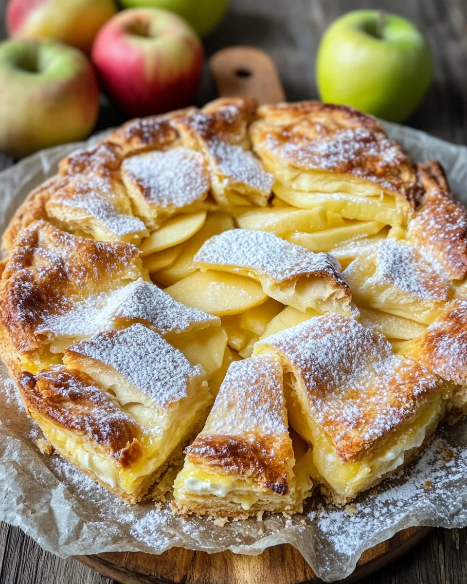 Blätterteigkuchen mit Puddingcreme und Apfel