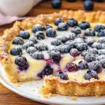 Blaubeerkuchen mit Pudding und Streusel