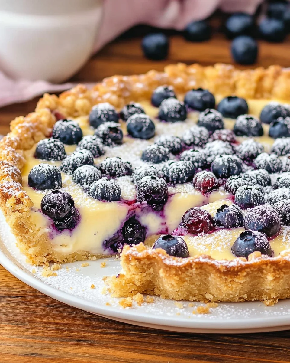 Blaubeerkuchen mit Pudding und Streusel