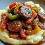 Cremige Wurst und Paprika auf Kartoffelp&uuml;ree