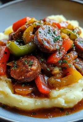 Cremige Wurst und Paprika auf Kartoffelpüree