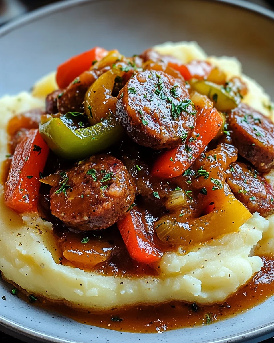 Cremige Wurst und Paprika auf Kartoffelp&uuml;ree