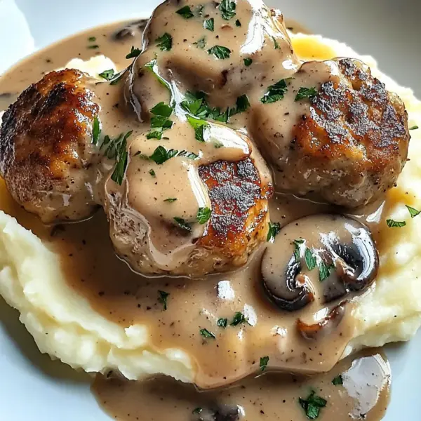 Fleischbällchen mit Kartoffelpüree und Champignonrahmsauce