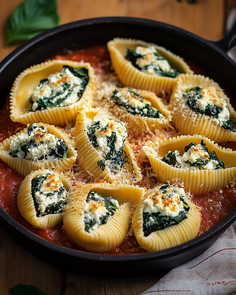 Gef&uuml;llte Muschelnudeln mit Ricotta und Spinat