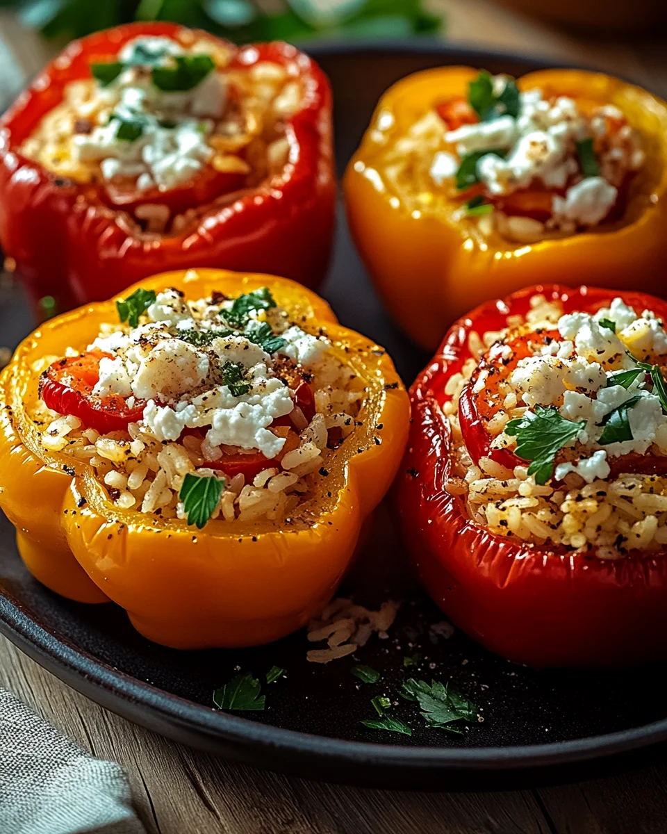 Gefüllte Ofenpaprika mit Reis und Feta