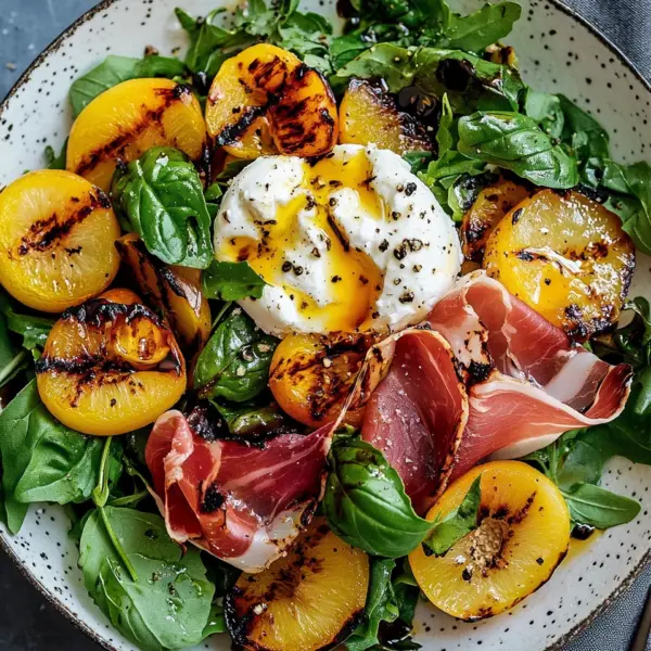 Gegrillter Nektarinen-Burrata-Prosciutto-Salat
