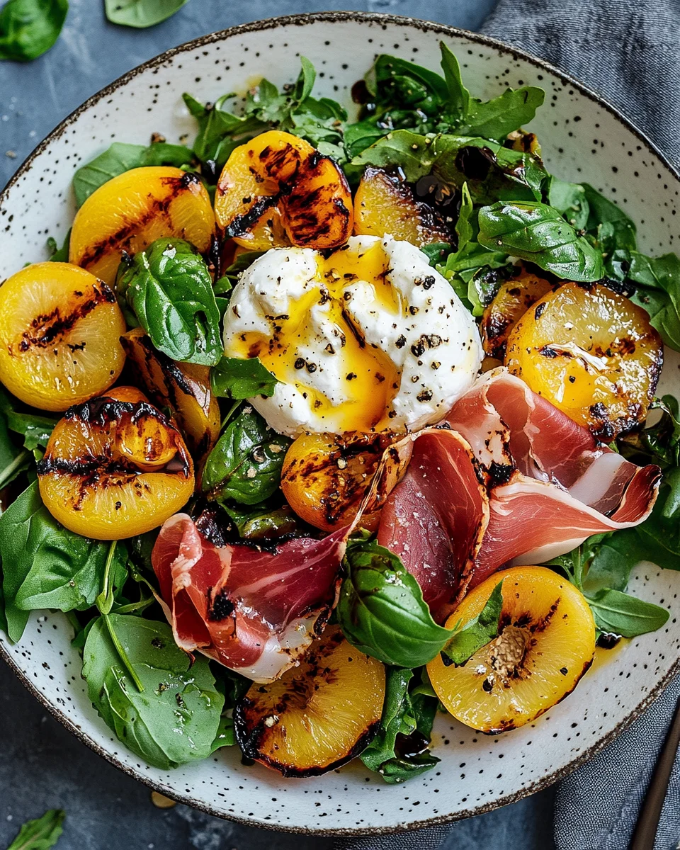 Gegrillter Nektarinen-Burrata-Prosciutto-Salat