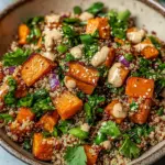 Ger&ouml;steter S&uuml;&szlig;kartoffel-Quinoa-Salat mit Sesam-Miso-Sauce