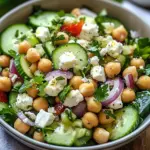 Gurkensalat mit Feta und Kichererbsen