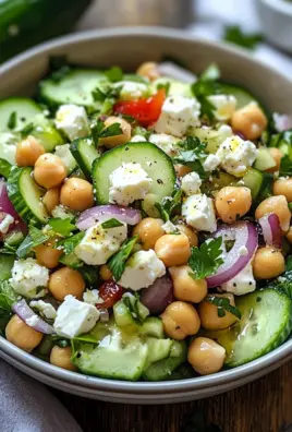 Gurkensalat mit Feta und Kichererbsen