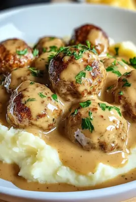 Hackbällchen in cremiger Sauce mit Kartoffelpüree
