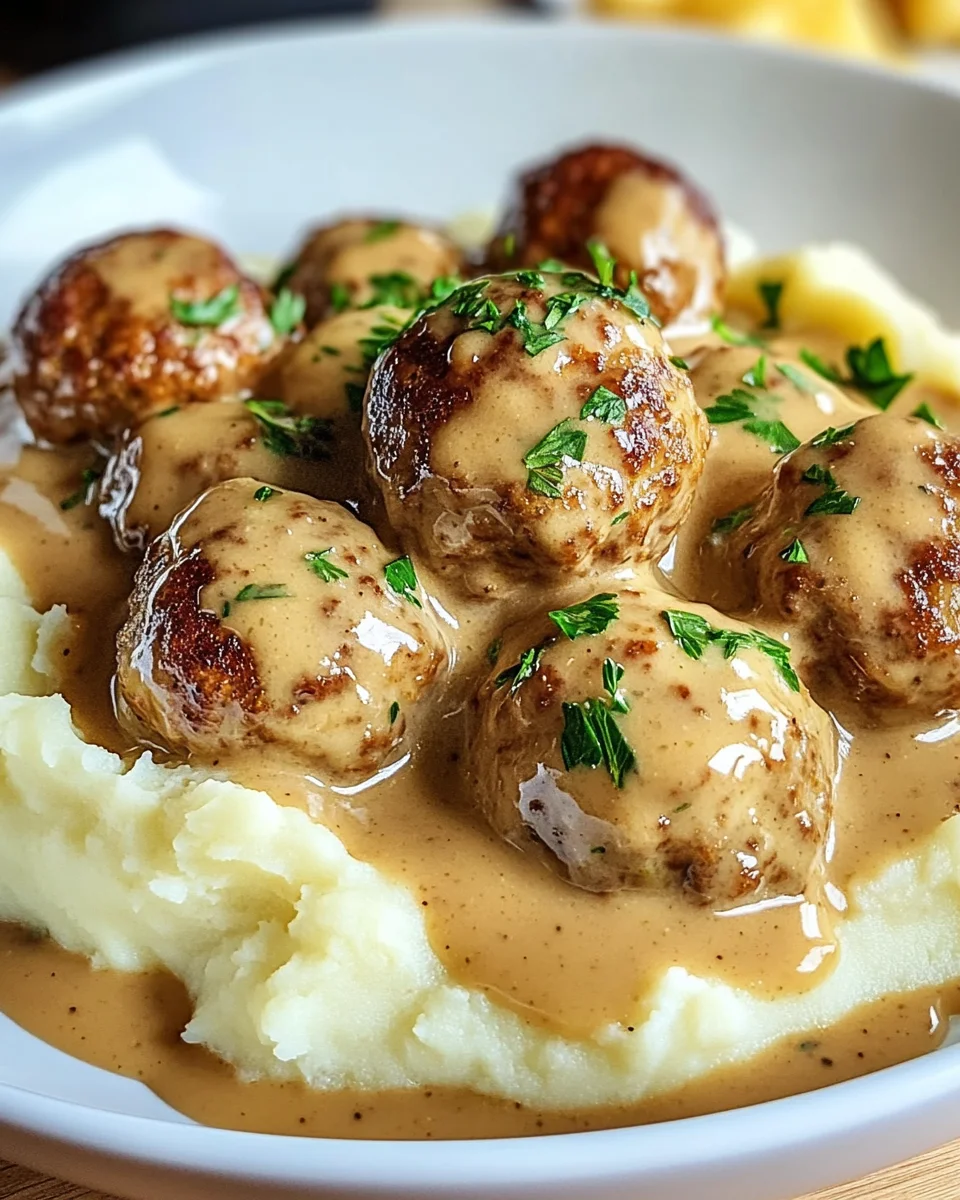 Hackb&auml;llchen in cremiger Sauce mit Kartoffelp&uuml;ree