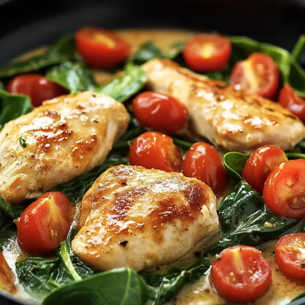 Keto Hähnchen-Spinat-Tomaten-Pfanne