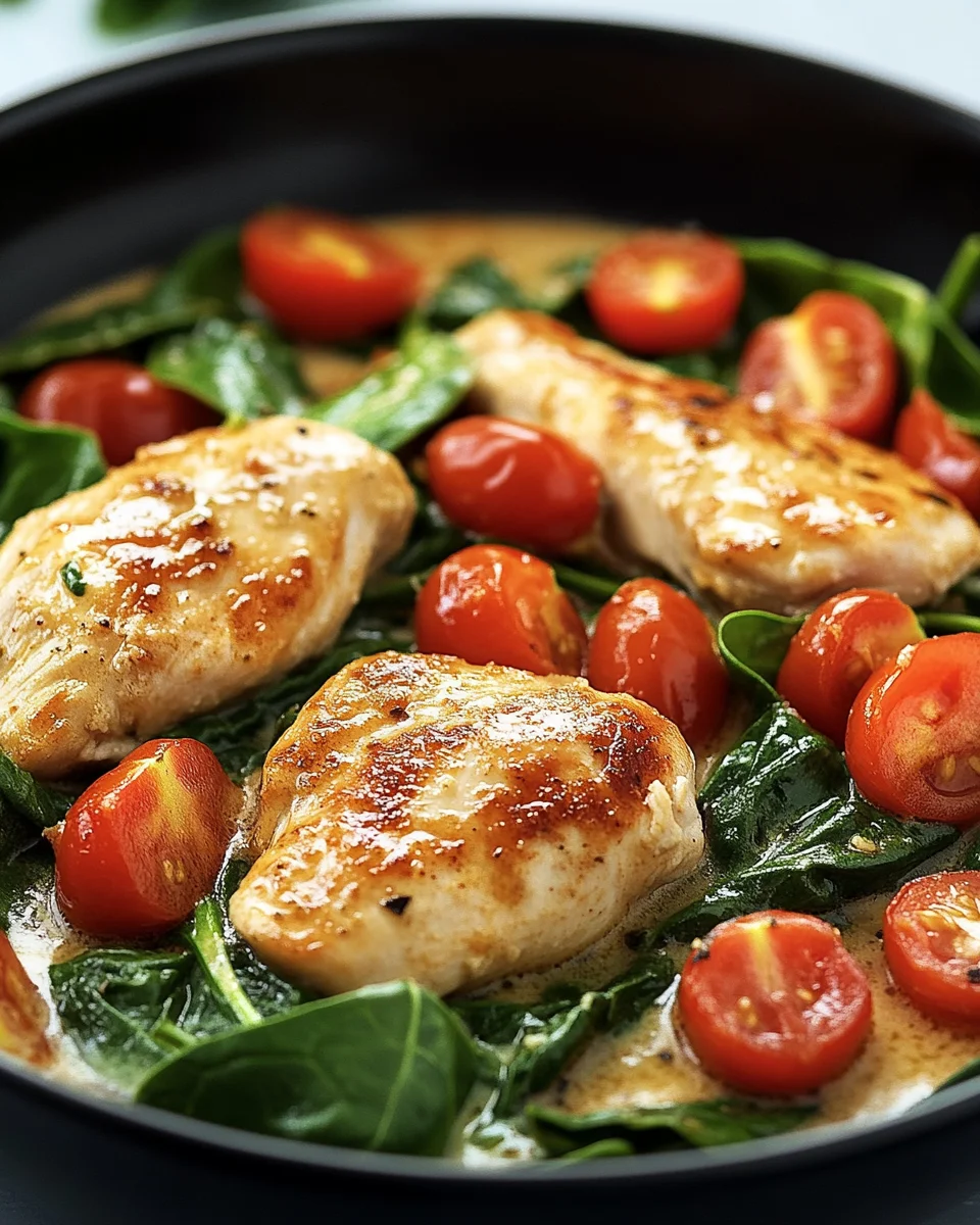 Keto H&auml;hnchen-Spinat-Tomaten-Pfanne