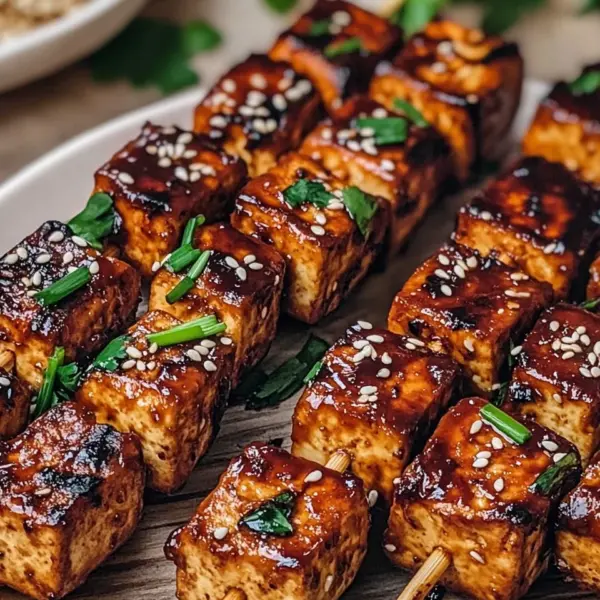 Knoblauch-Soja-Glasierte Tofu-Spieße