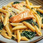 Lachs Penne mit Spinat