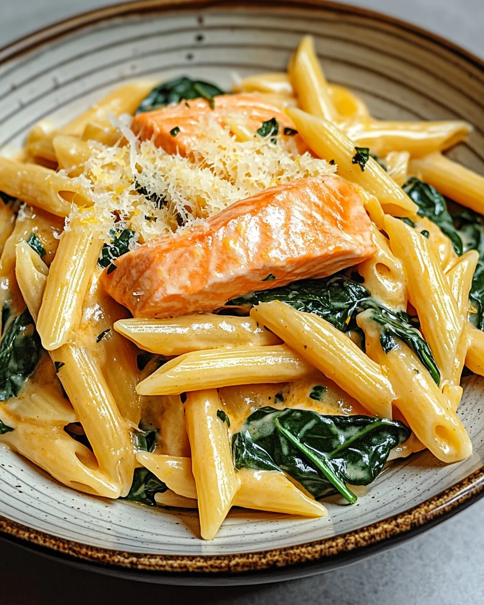 Lachs Penne mit Spinat