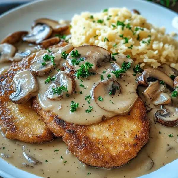 Naturschnitzel in Champignonrahmsauce