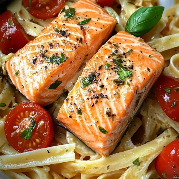 Ofen-Lachs-Pasta mit Tomaten