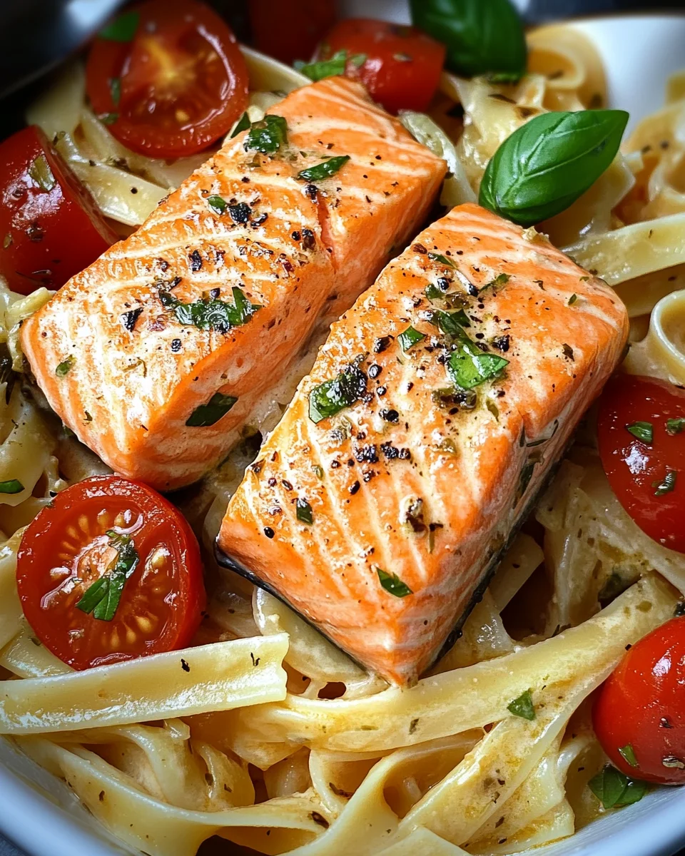 Ofen-Lachs-Pasta mit Tomaten