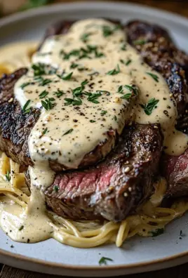 Pikantes Steak Gorgonzola Alfredo mit cremiger Parmesan-Soße
