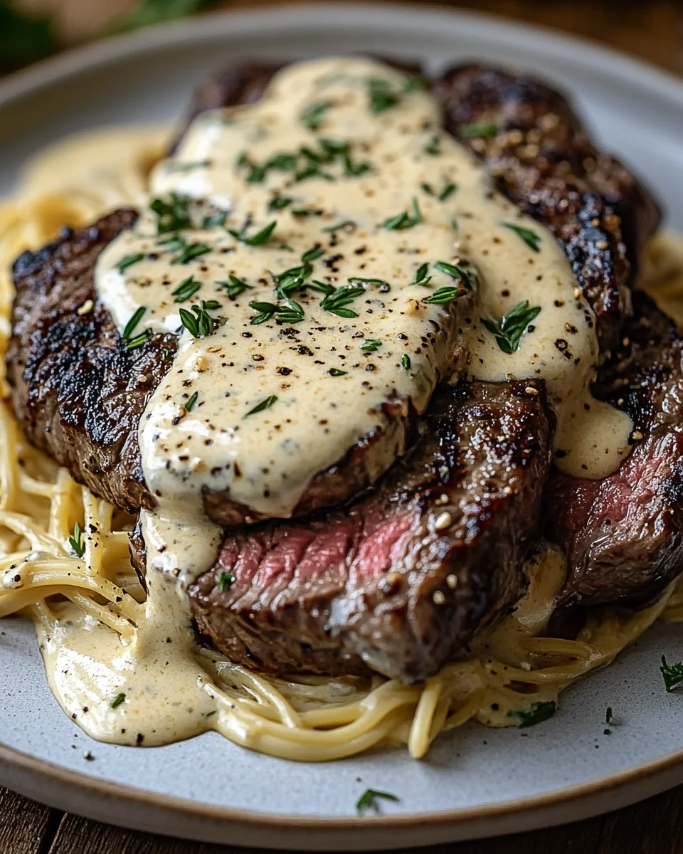 Pikantes Steak Gorgonzola Alfredo mit cremiger Parmesan-So&szlig;e