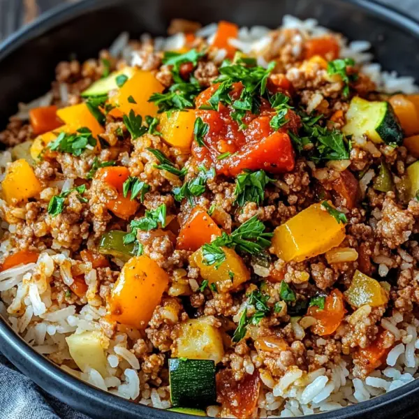 Reis-Hackfleisch-Pfanne mit Ajvar und Gemüse