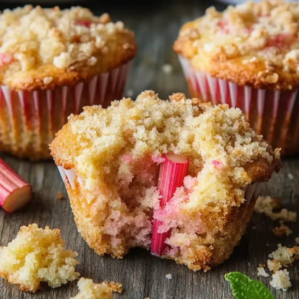 Rhabarber-Muffins mit Vanillestreuseln
