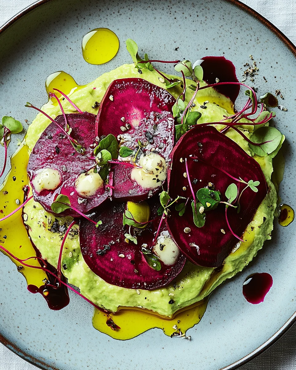 Rote Bete Carpaccio auf Avocadocreme