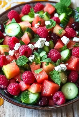 Sommersalat mit Melone, Gurke und Himbeeren