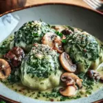 Spinat-Kn&ouml;del mit Pilzragout
