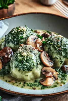 Spinat-Knödel mit Pilzragout