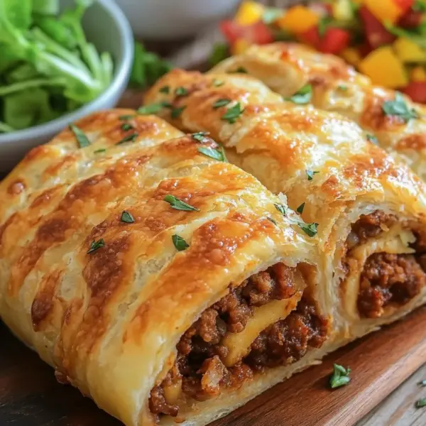 Teig eingerollt mit Hackfleisch Rezept