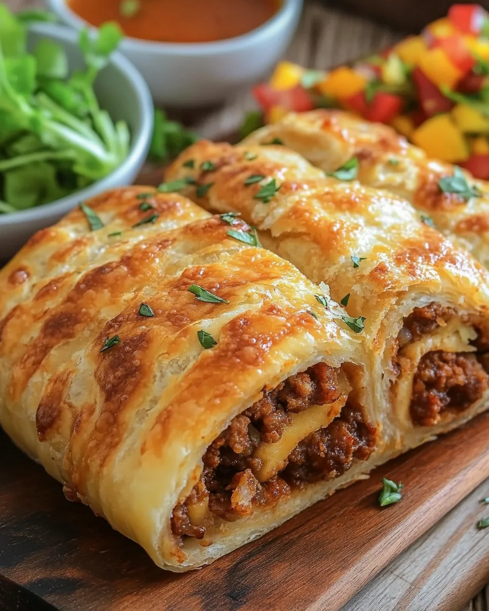 Teig eingerollt mit Hackfleisch Rezept