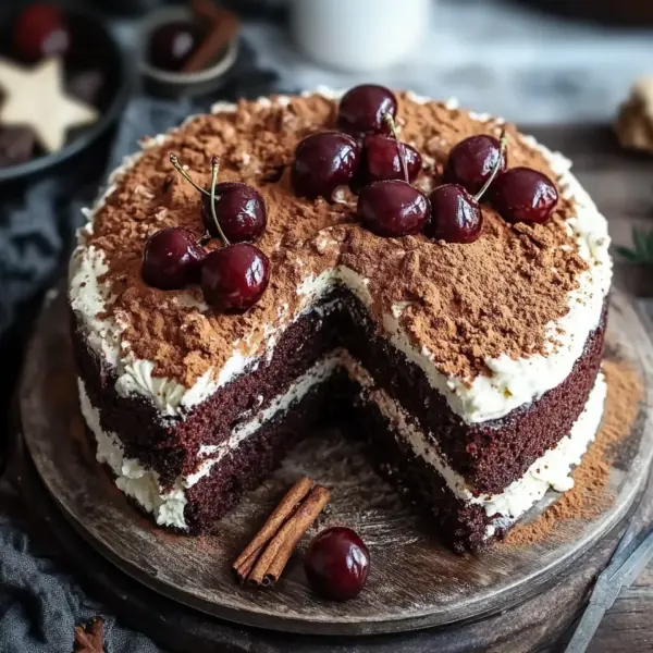 Winterlicher Maulwurfkuchen mit Zimtsahne und Punschkirschen