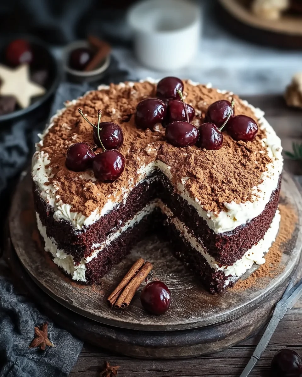 Winterlicher Maulwurfkuchen mit Zimtsahne und Punschkirschen