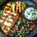 W&uuml;rziger Halloumi mit Tabbouleh und Minzjoghurt