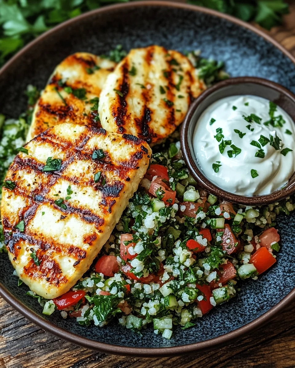 W&uuml;rziger Halloumi mit Tabbouleh und Minzjoghurt
