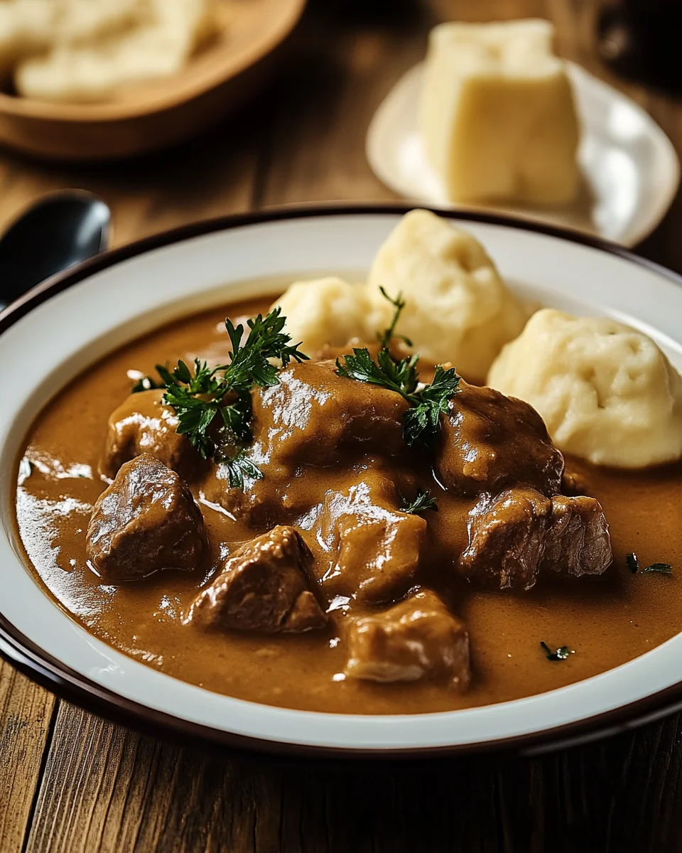 Butterzartes Rahmgulasch mit Serviettenkn&ouml;del
