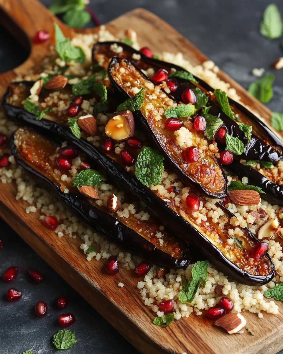 Auberginen mit Dattel-Mandel-Couscous und Minze