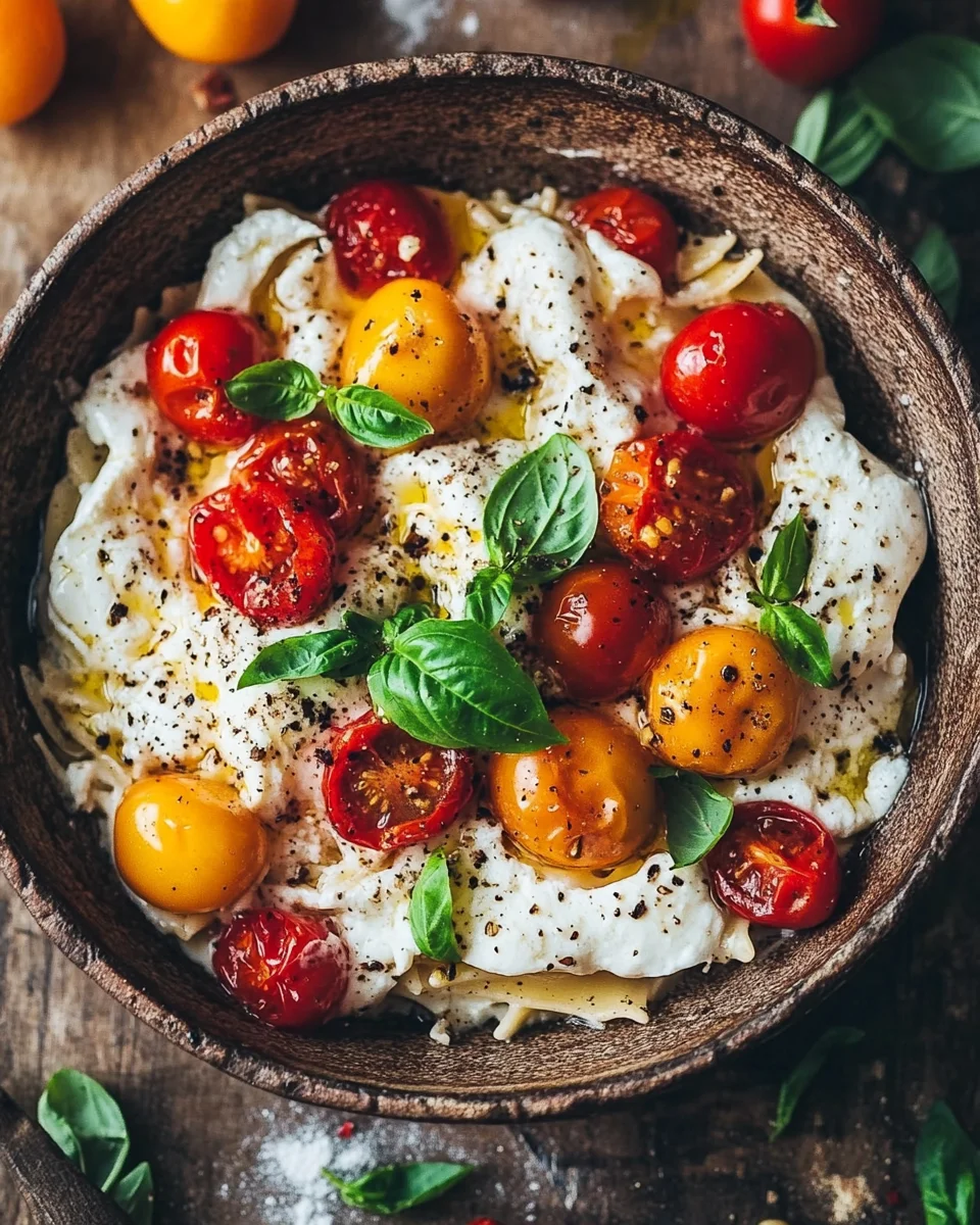 Burrata Pasta mit Tomaten aus dem Ofen