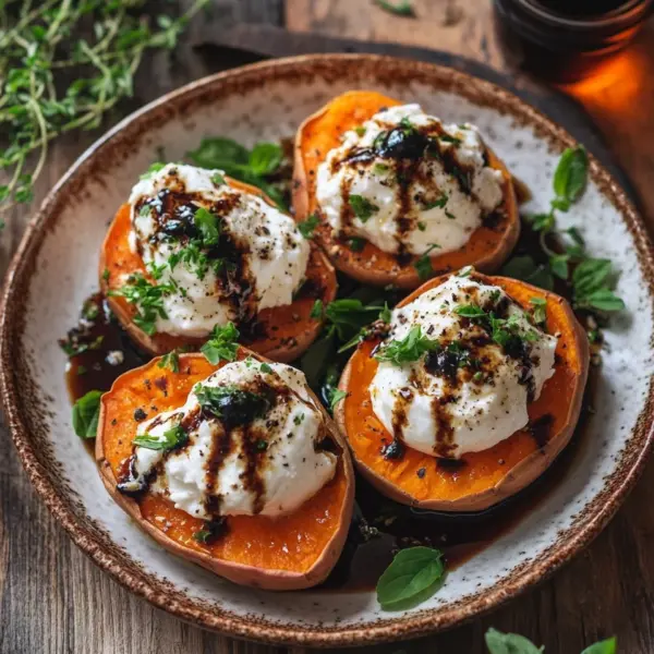 Gefüllte Süßkartoffeln mit Burrata