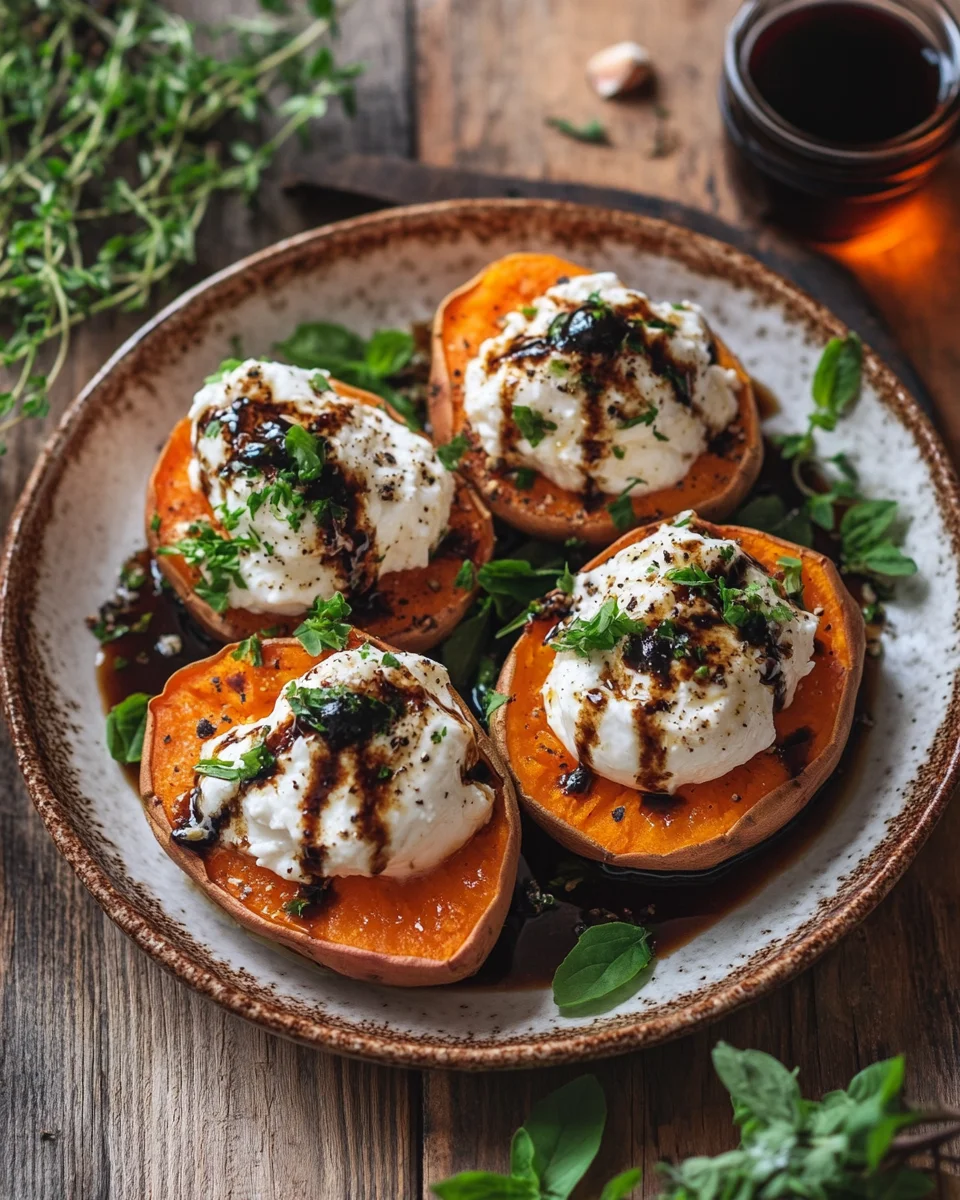 Gef&uuml;llte S&uuml;&szlig;kartoffeln mit Burrata