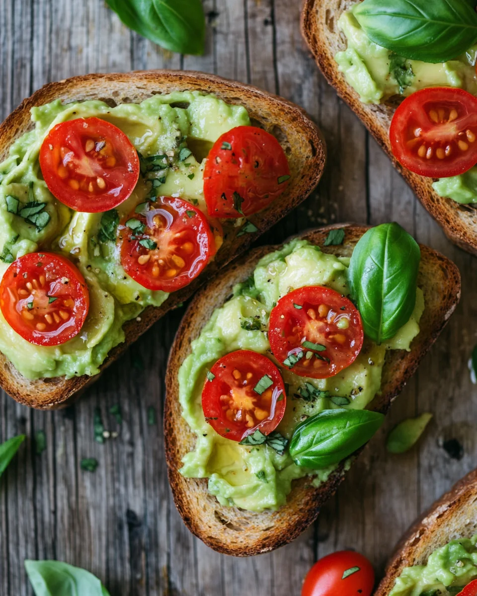 Geröstetes Brot mit Avocadobutter und Tomatensalat