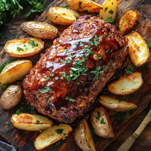 Herzhafter Hackbraten mit Ofenkartoffeln