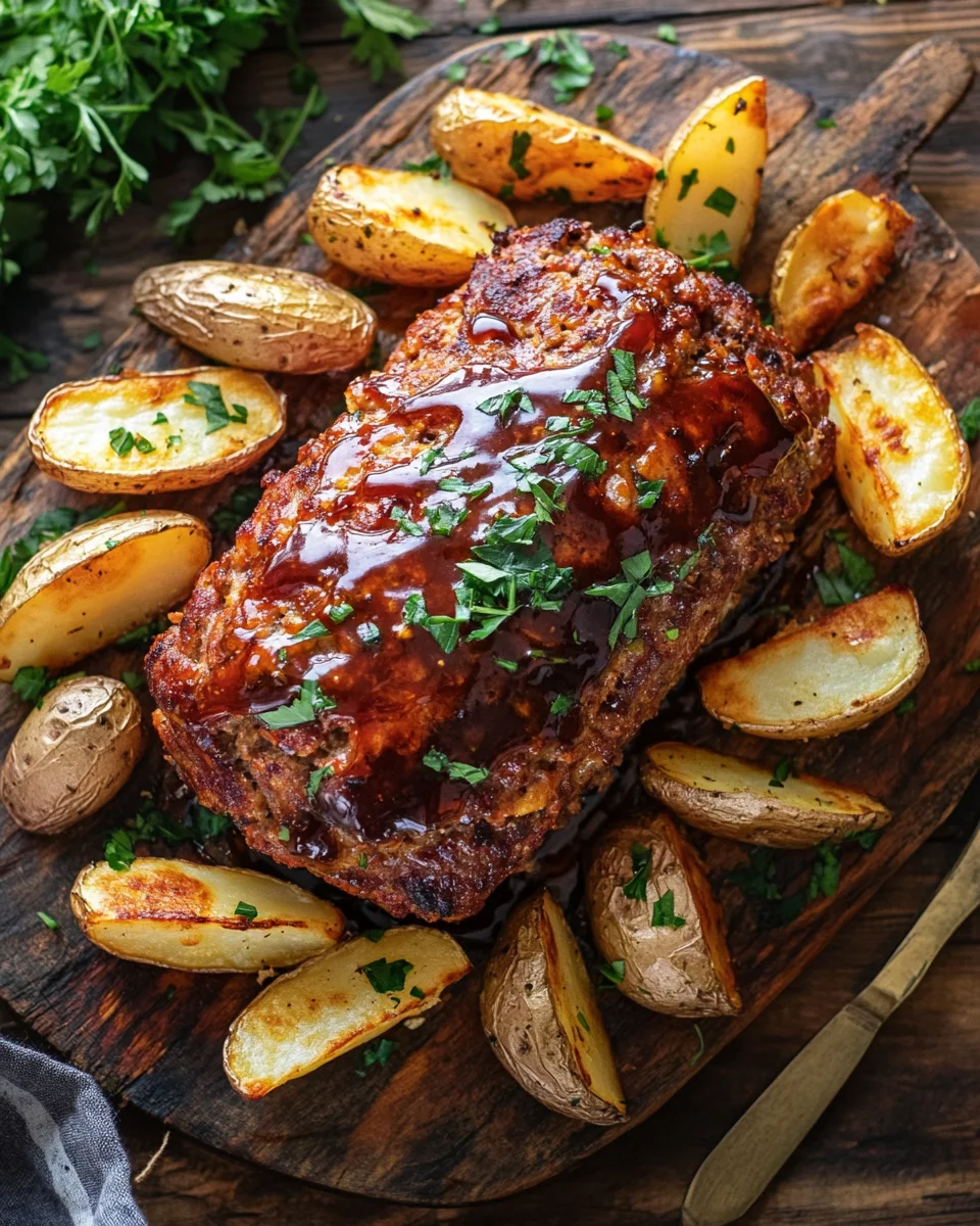 Herzhafter Hackbraten mit Ofenkartoffeln