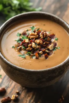 Maronensuppe mit karamellisierten Nüssen und Speck